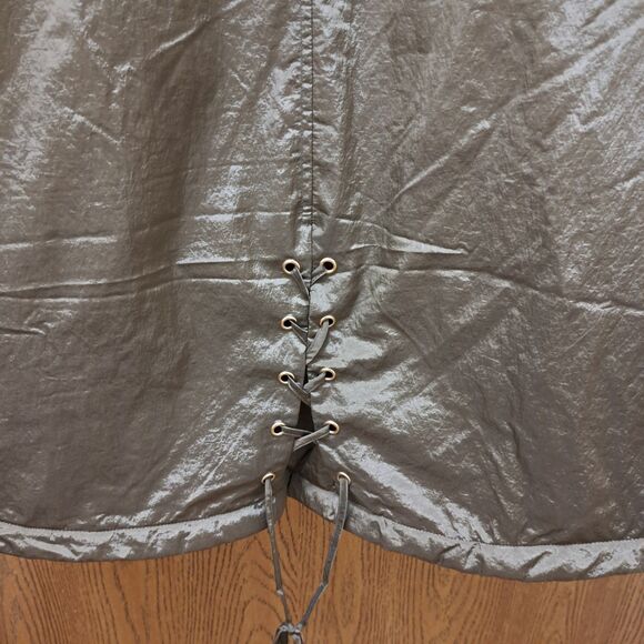 NEW Guess Grace Shiny Crinkle Nylon Parka Jacket Fur Trim Hood Size M Green - Picture 10 of 11